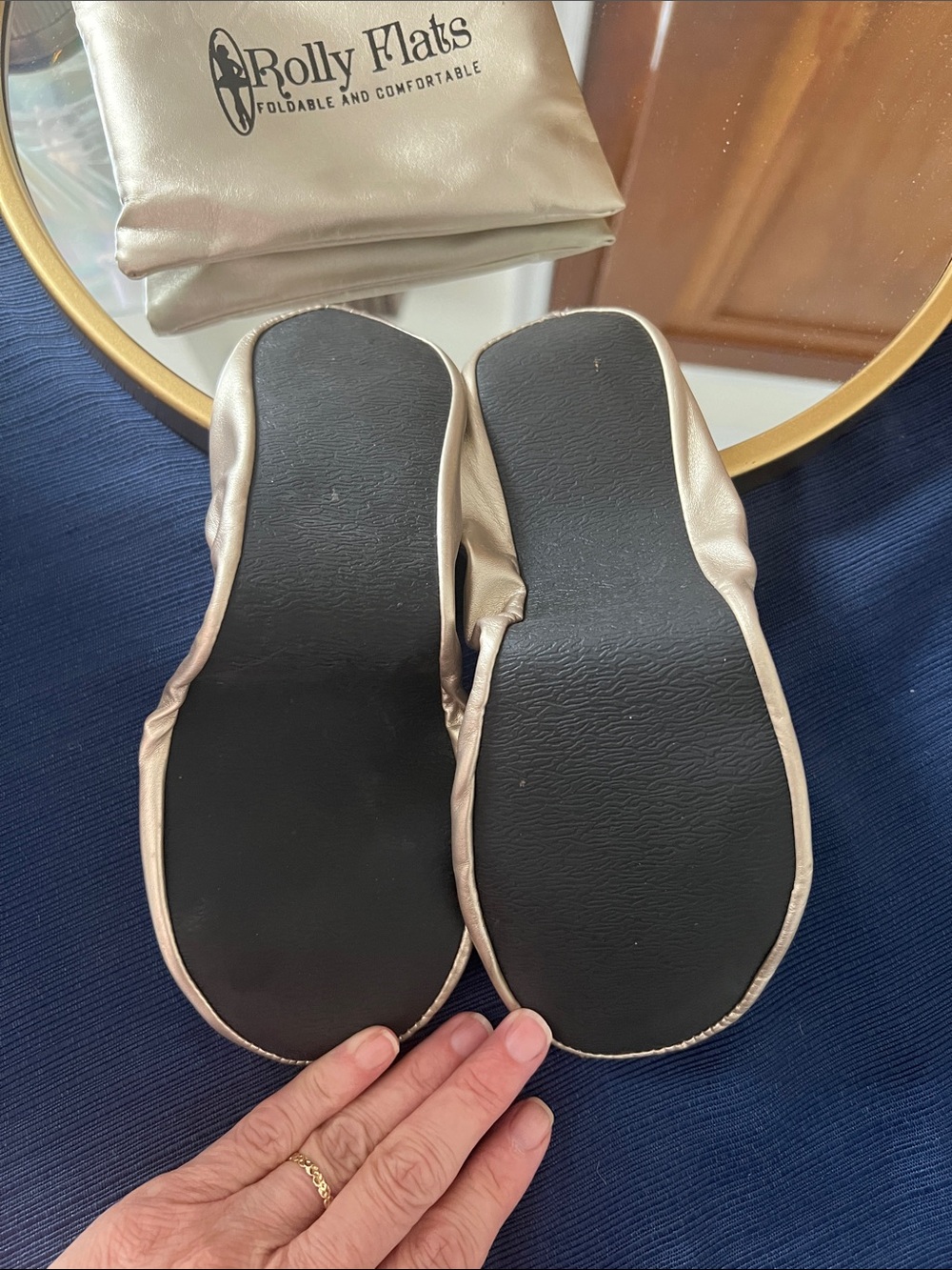 Rolly flats foldable comfortable slipper shoes gold - Picture 2 of 4
